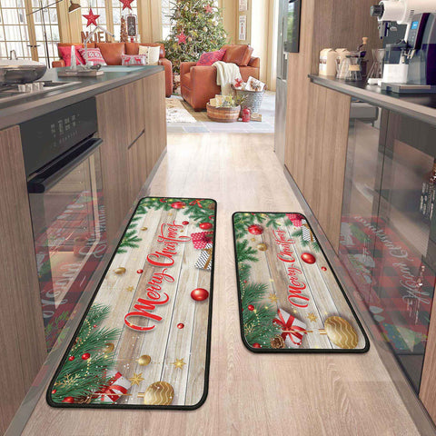 Alfombra de cocina navideña Flippana, recta 17x47, absorbe salpicaduras para suelos limpios.