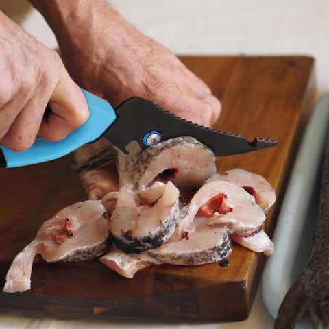 Tijeras FLISSA pesca 10 con cortador de línea integrado para pesca rápida.