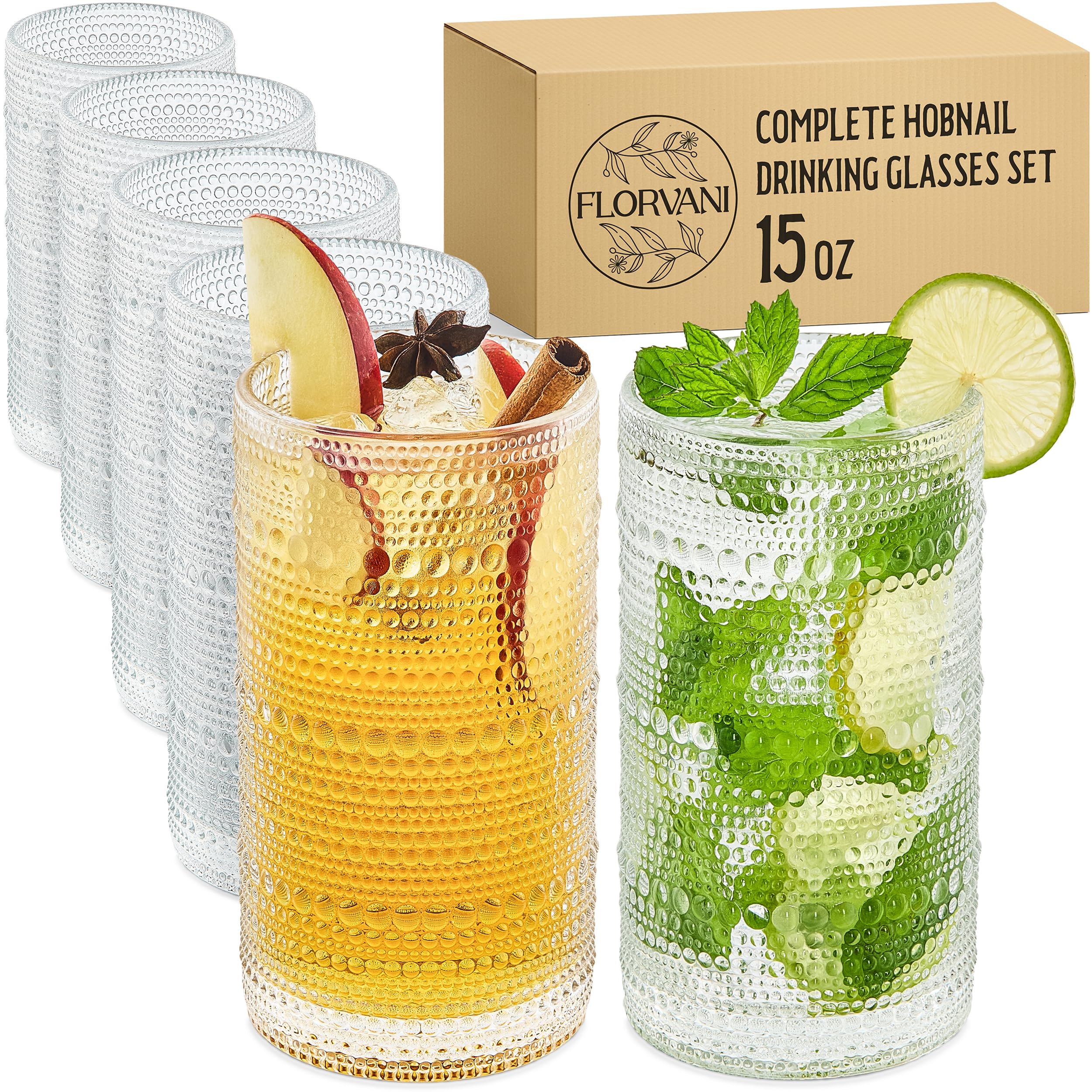 Vaso Florvani Hobnail 15 onzas conjunto de 6 para uso diario.