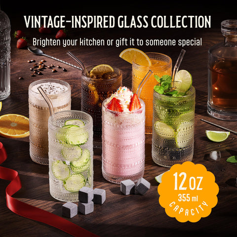 Vasos Florvani con relieve facetado de 12 oz para barra en casa, elegante sorbo.