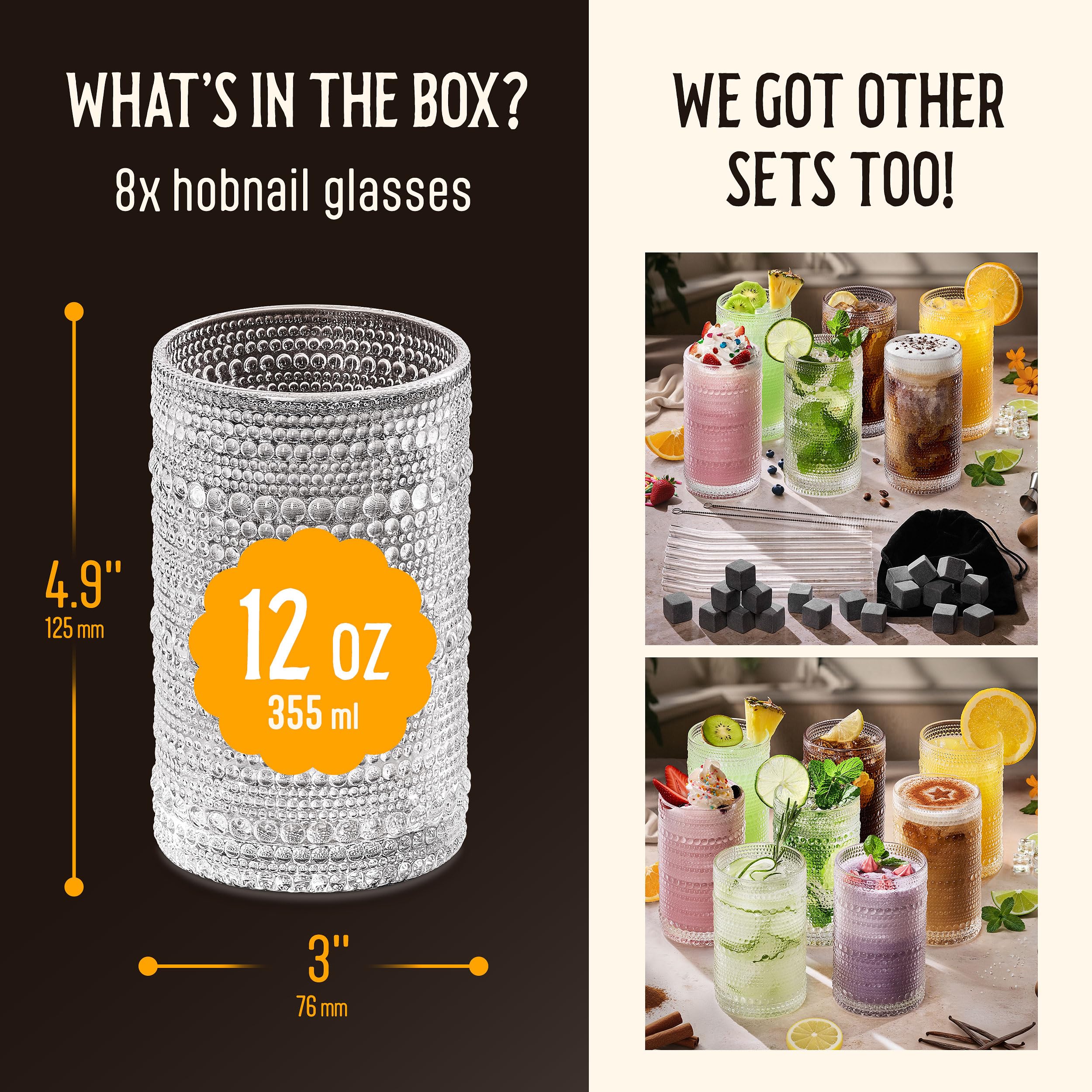 Vasos Florvani con relieve facetado de 12 oz para cocteles, optimizan la experiencia de bebidas frías.