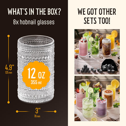 Vasos Florvani con relieve facetado de 12 oz para cocteles, optimizan la experiencia de bebidas frías.