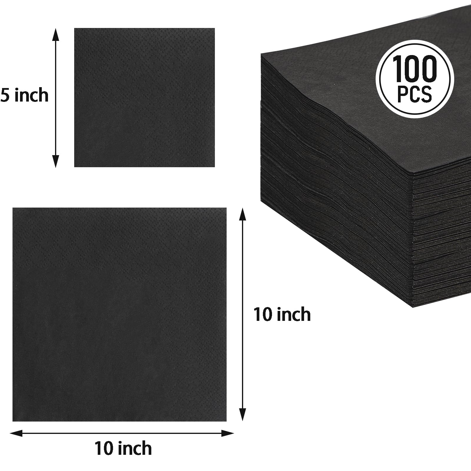 FLOWERCAT servilletas negras 5x5 dobladas, limpieza rápida tras cada sorbo.