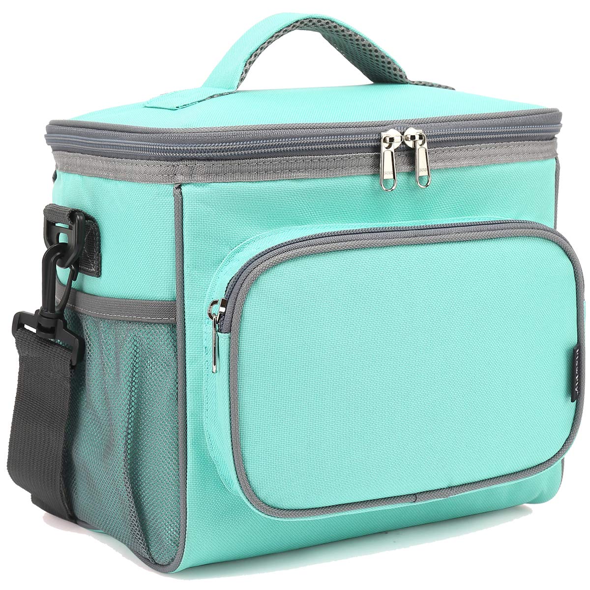 FlowFly Jade, vista frontal de la bolsa de almuerzo aislada, ideal para mantener comidas frescas.