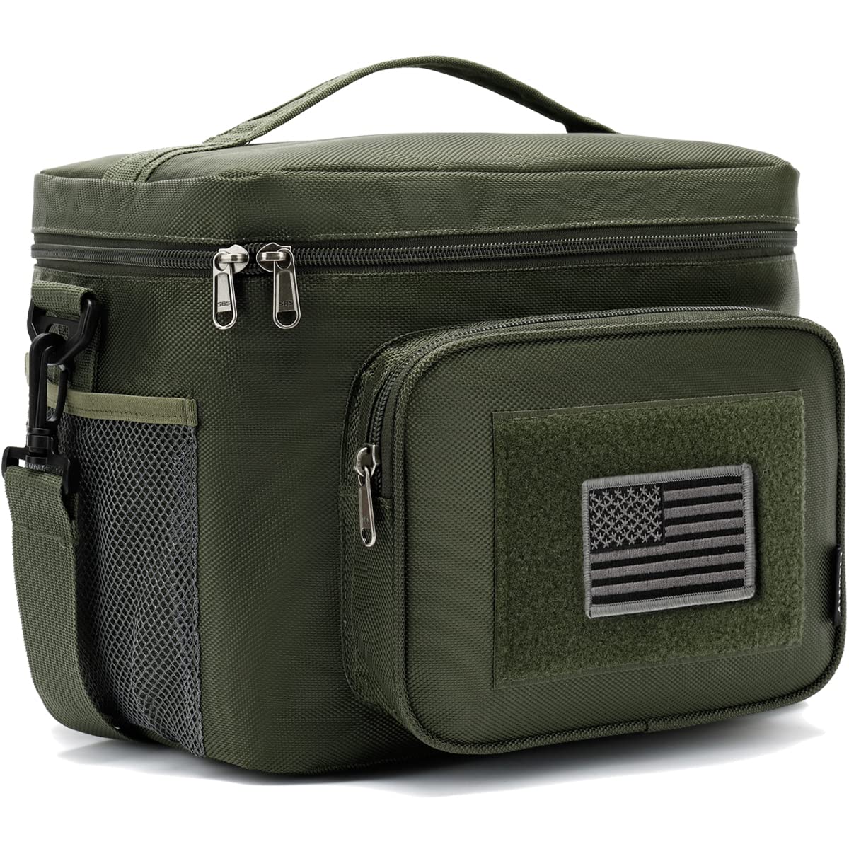 FlowFly bolsa de almuerzo con MOLLE/PALS para organización y acceso rápido en exteriores.