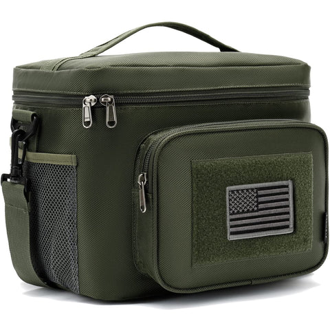 FlowFly bolsa de almuerzo con MOLLE/PALS para organización y acceso rápido en exteriores.