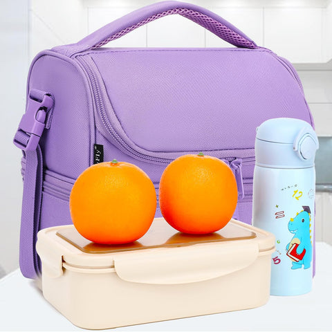 FlowFly morada: bolsa almuerzo morada con sistema de aislamiento para bebidas y alimentos.