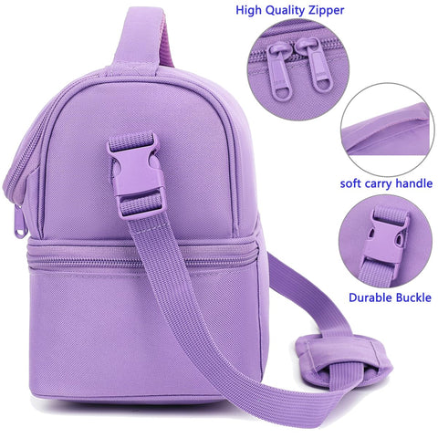 FlowFly morado doble-decker: correa ajustable para llevarlo como bolso cruzado o de hombro.
