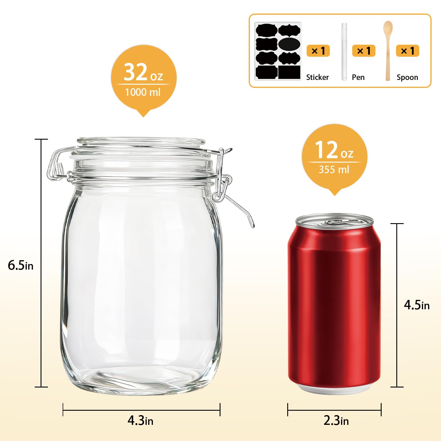 Conjunto de 4 frascos Flrolove con etiquetas reutilizables para clasificar contenidos