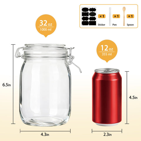 Conjunto de 4 frascos Flrolove con etiquetas reutilizables para clasificar contenidos