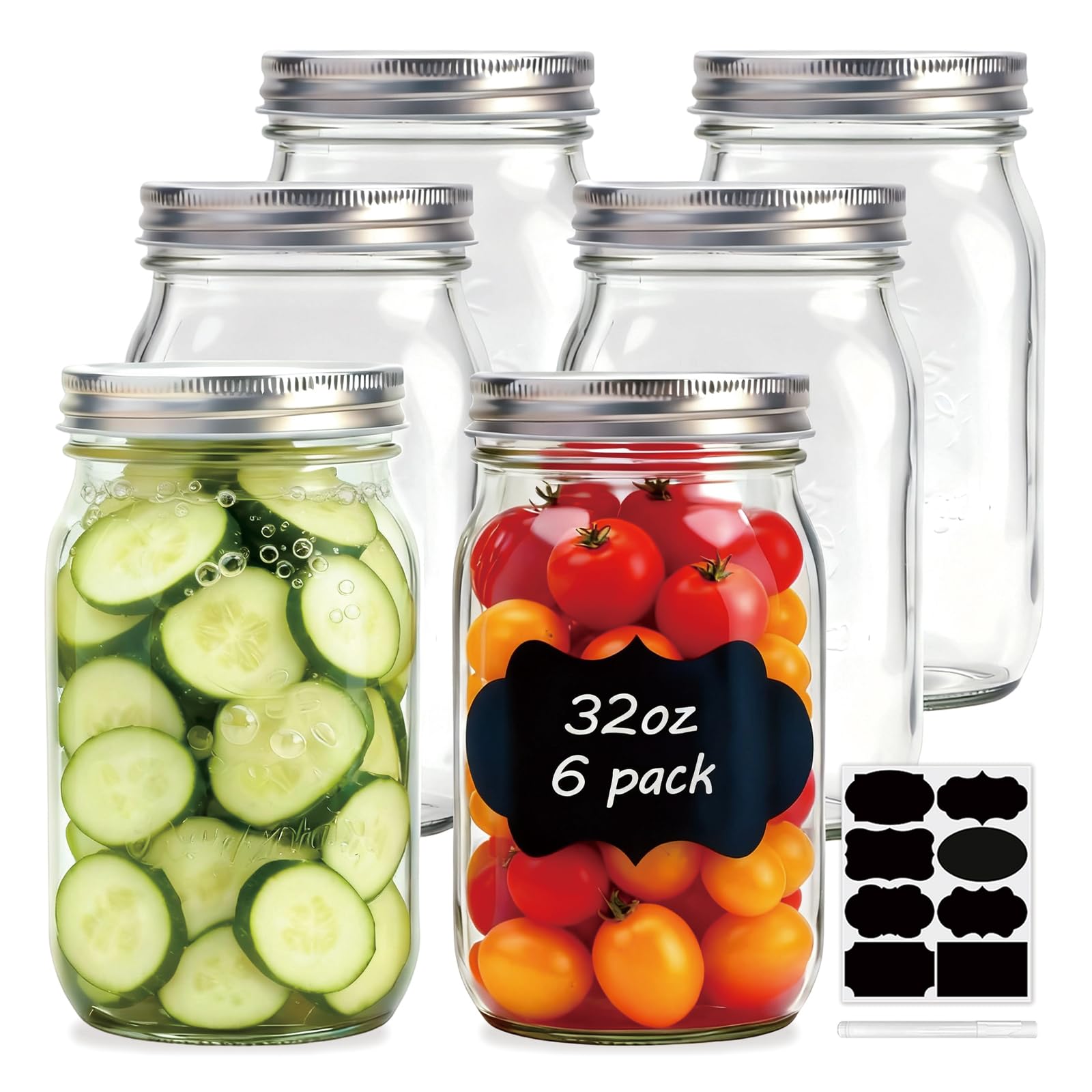 Frascos Flrolove Mason de boca ancha para almacenamiento de 32 oz, vista clara