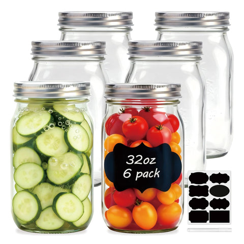Frascos Flrolove Mason de boca ancha para almacenamiento de 32 oz, vista clara