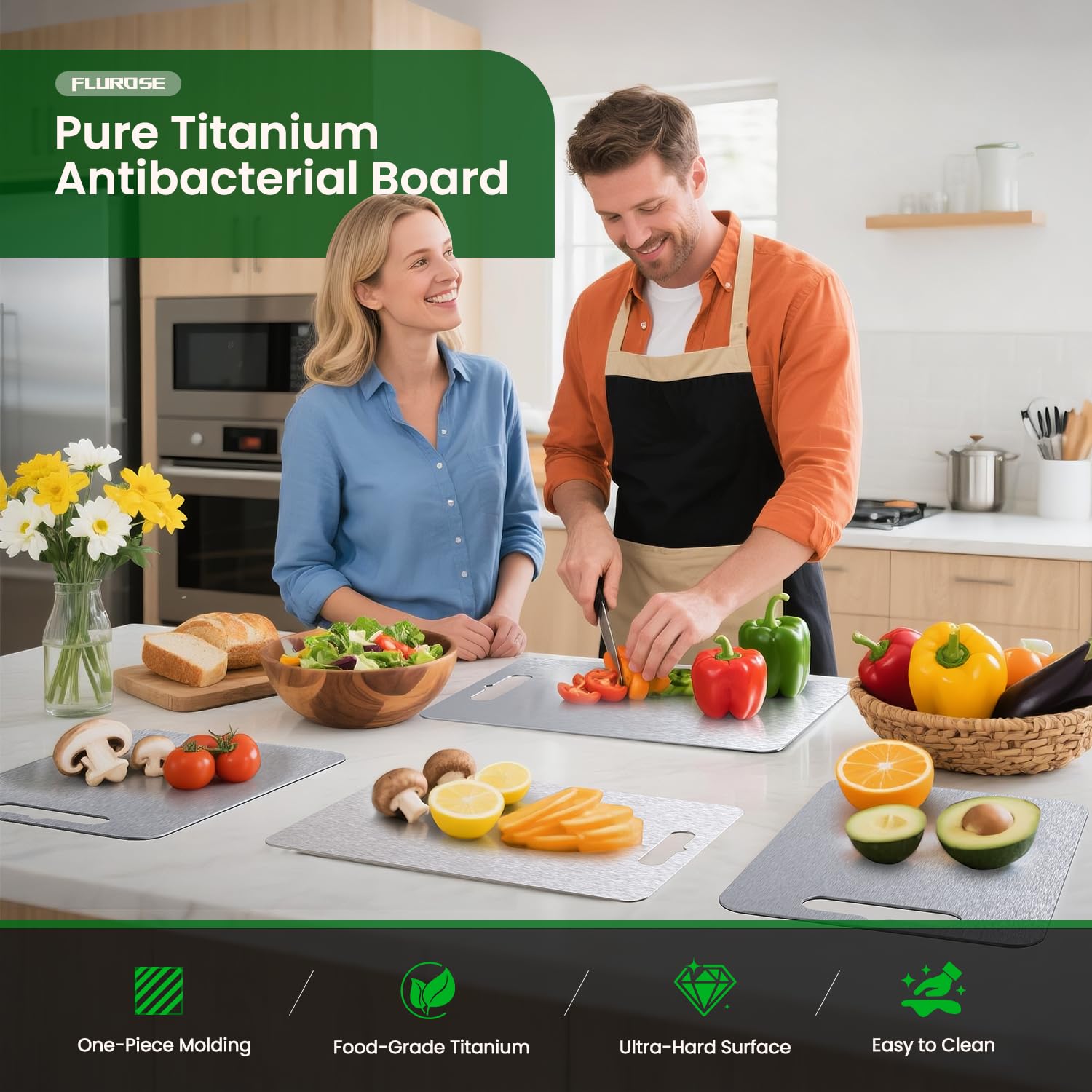 Tabla de titanio Flurose mediana para verduras y preparaciones rápidas.