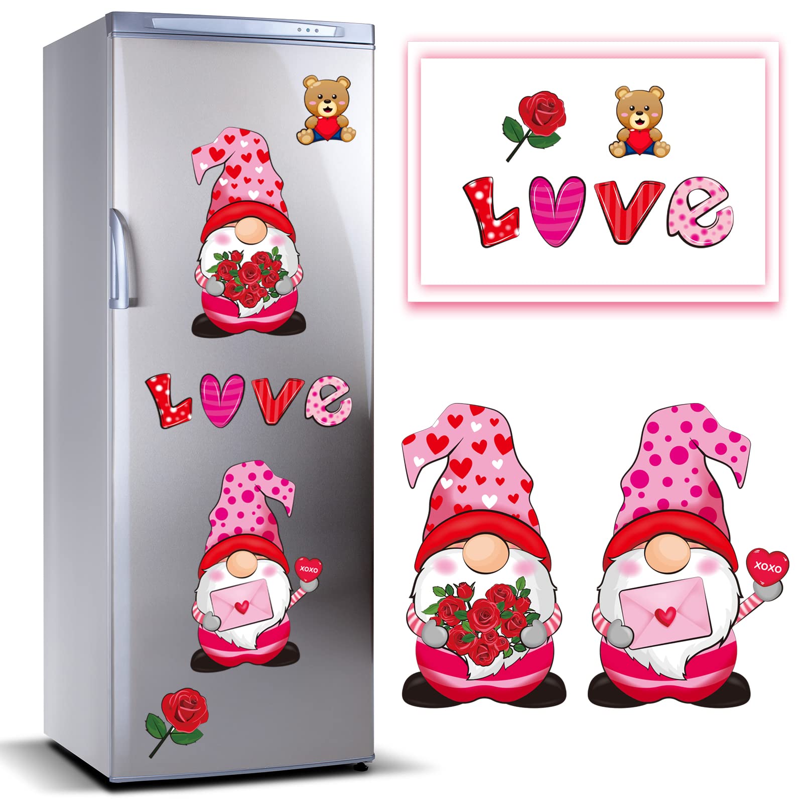 Imán Flutesan gnomos con sobres para San Valentín en la nevera.