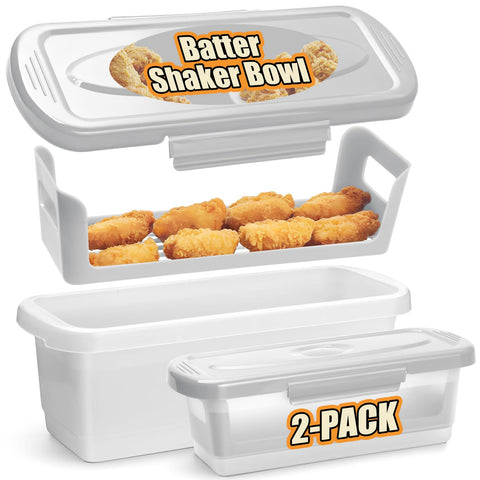 Flybok tazón para rebozar con tapa grande, ideal para freír pollo y pescado.