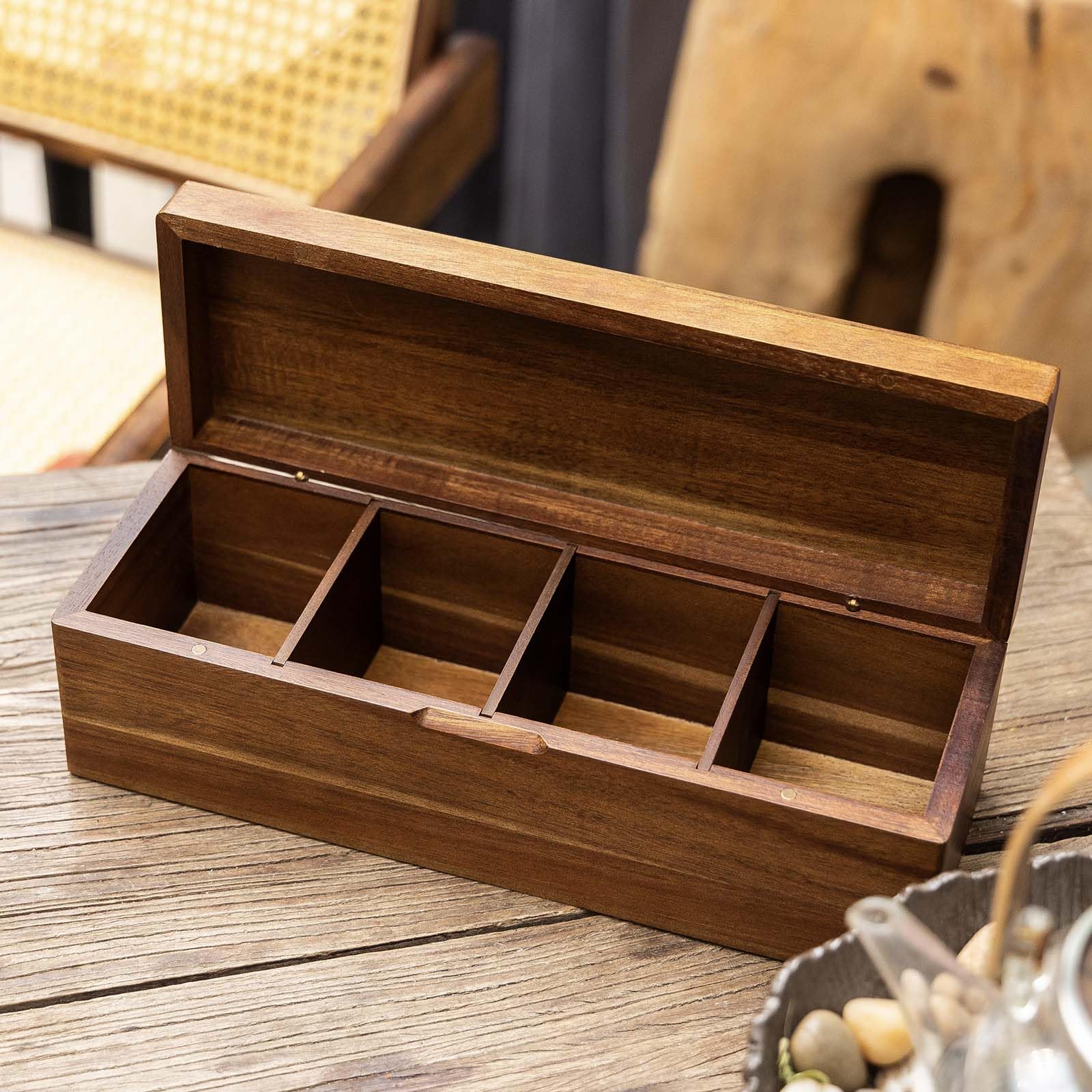Porta-teas compacto FLYIEE, madera de acacia, ideal para encimeras.