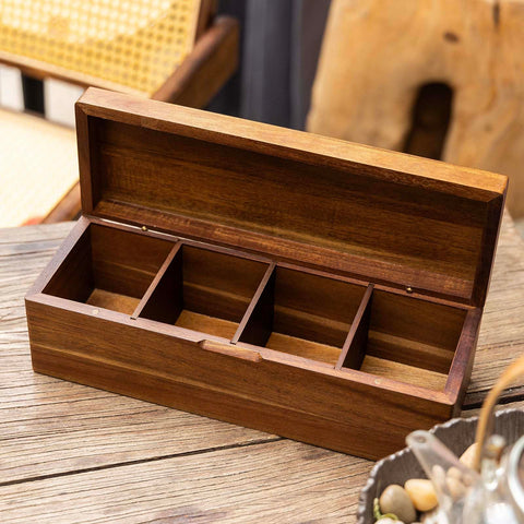 Porta-teas compacto FLYIEE, madera de acacia, ideal para encimeras.
