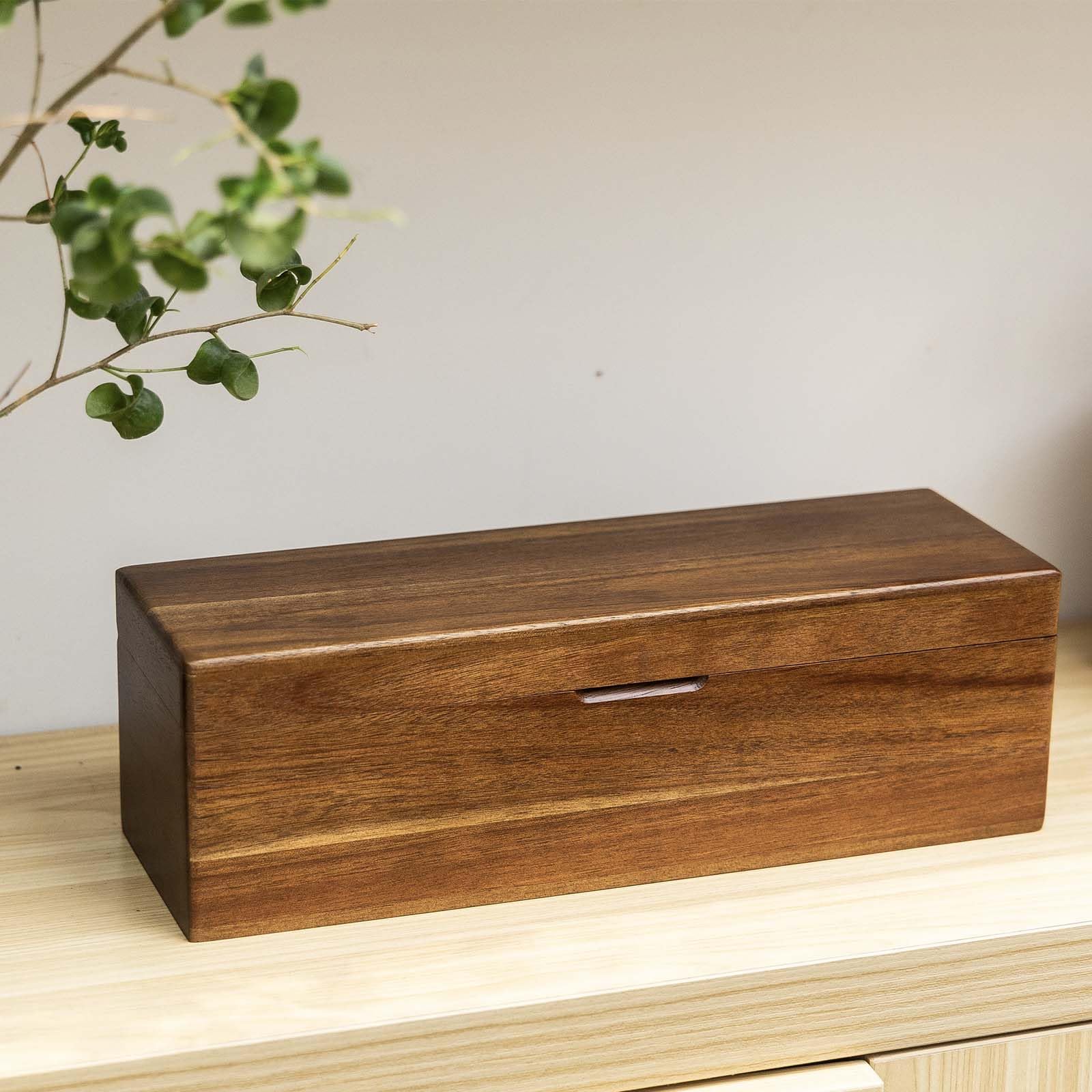 Elegante cajón para bolsitas de té FLYIEE en acacia, deco y funcional.