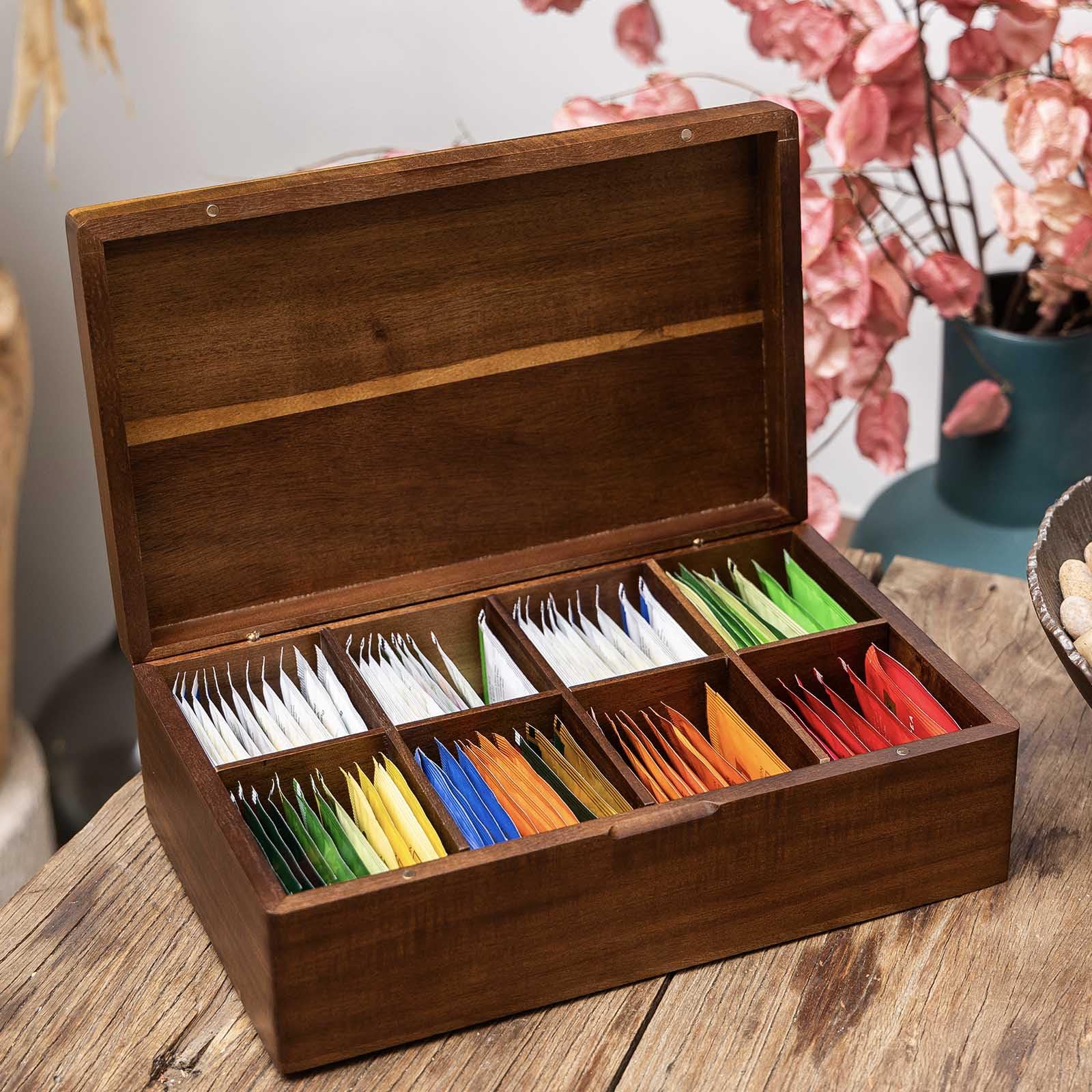 Almacenaje de bolsitas de té FLYIEE, madera de acacia, estilo contemporáneo.
