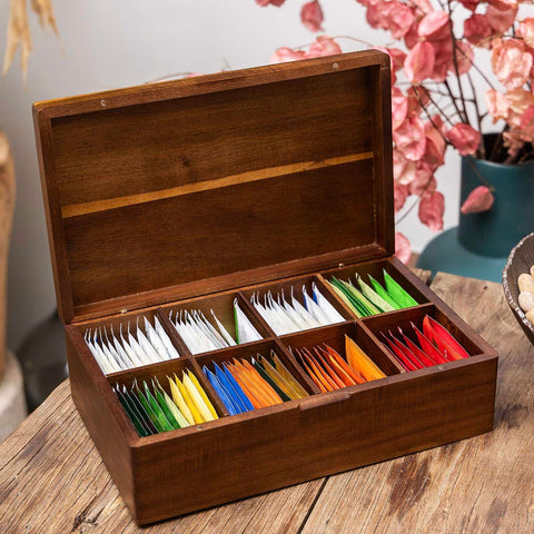 Almacenaje de bolsitas de té FLYIEE, madera de acacia, estilo contemporáneo.