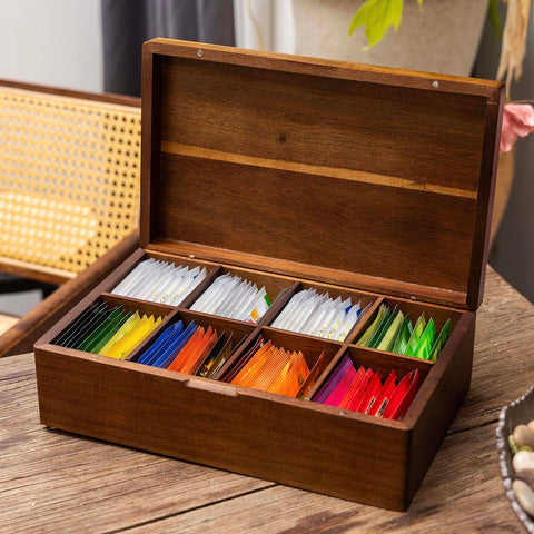 Dispensador de té FLYIEE en madera de acacia para uso diario.