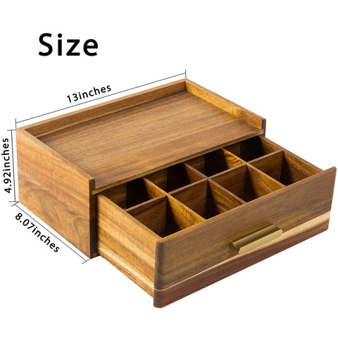 Flyiee organizador de té de acacia con plataforma superior para colocar objetos.