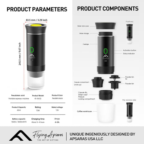 APSARAS USA cafetera portátil compatible con cápsulas NS y DG