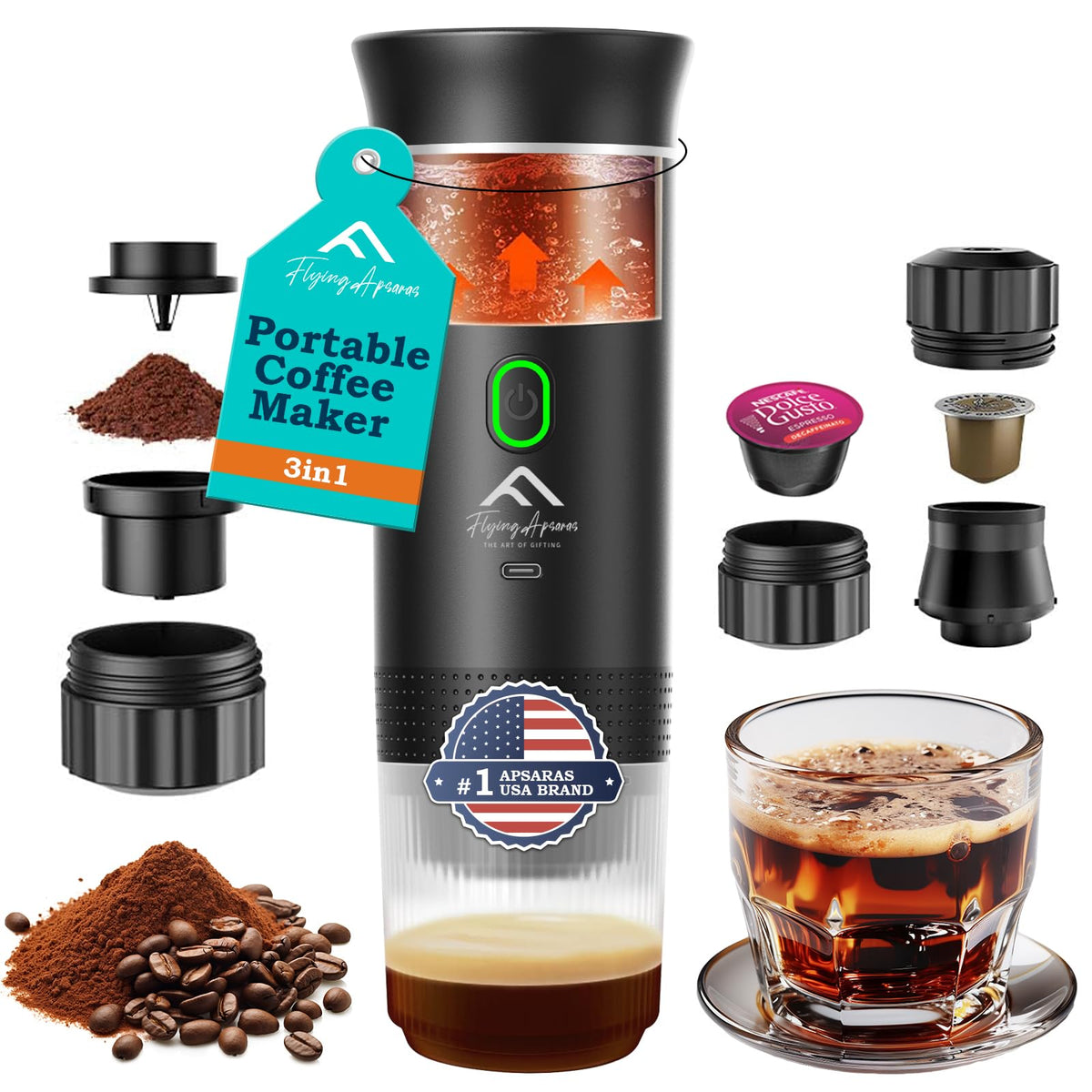 APSARAS USA cafetera portátil con cápsulas NS para viaje