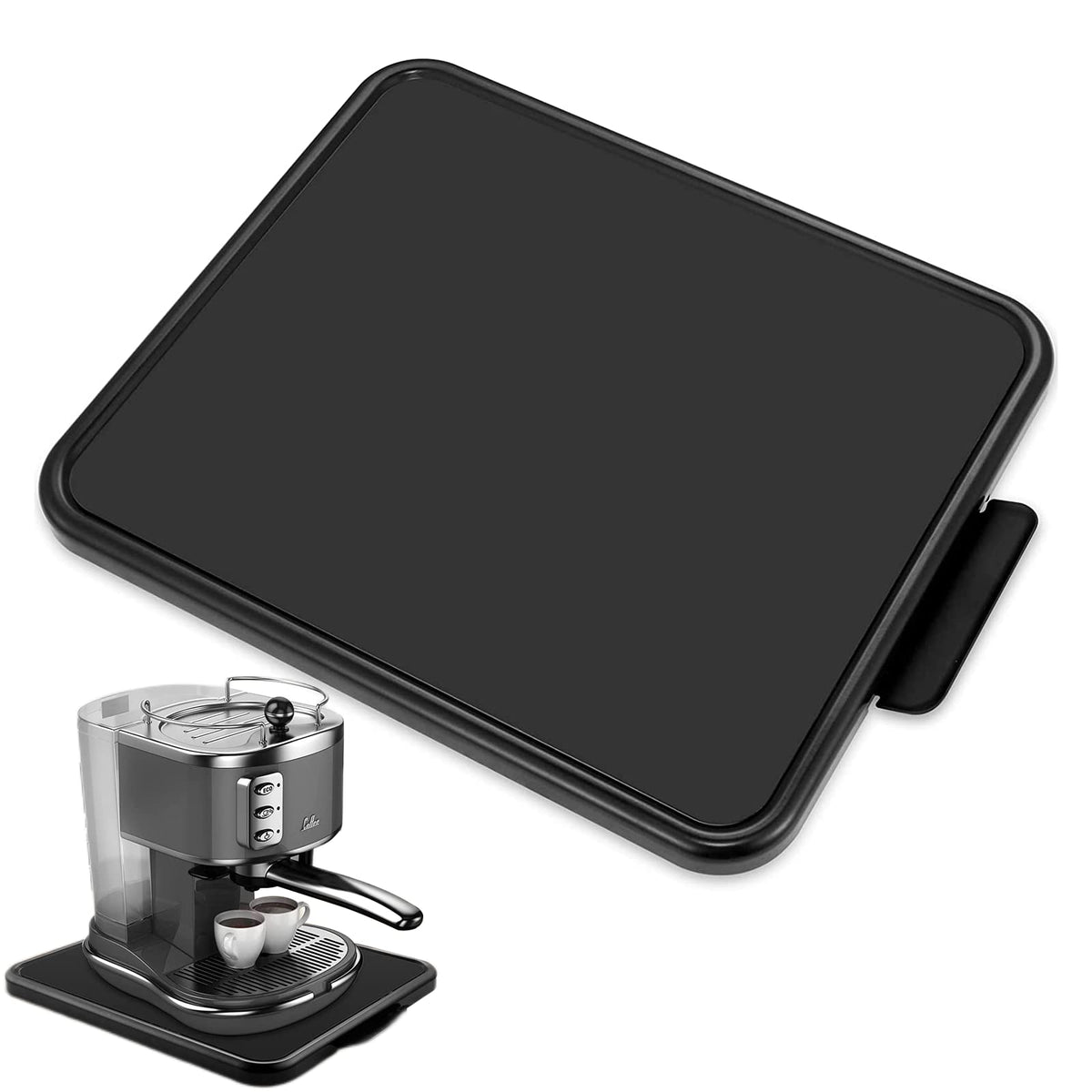 Flyisland bandeja corredera para cafetera, vista frontal, facilita sacar la máquina del mostrador.