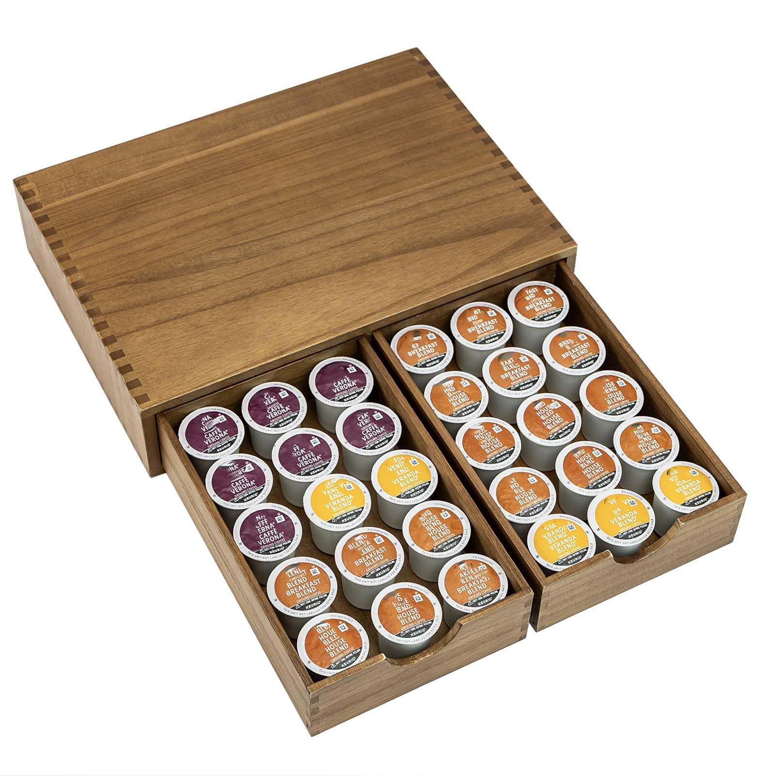 Flyyee Organizador K-Cup de madera: dimensiones compactas para mostrador.