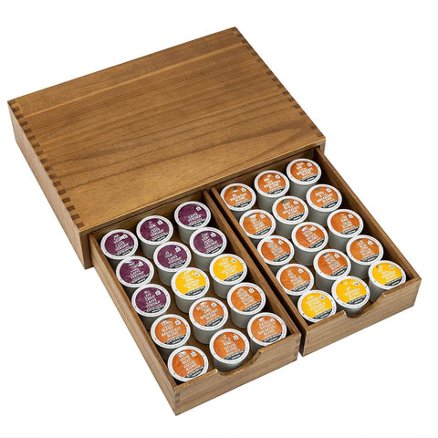Flyyee Organizador K-Cup de madera: dimensiones compactas para mostrador.