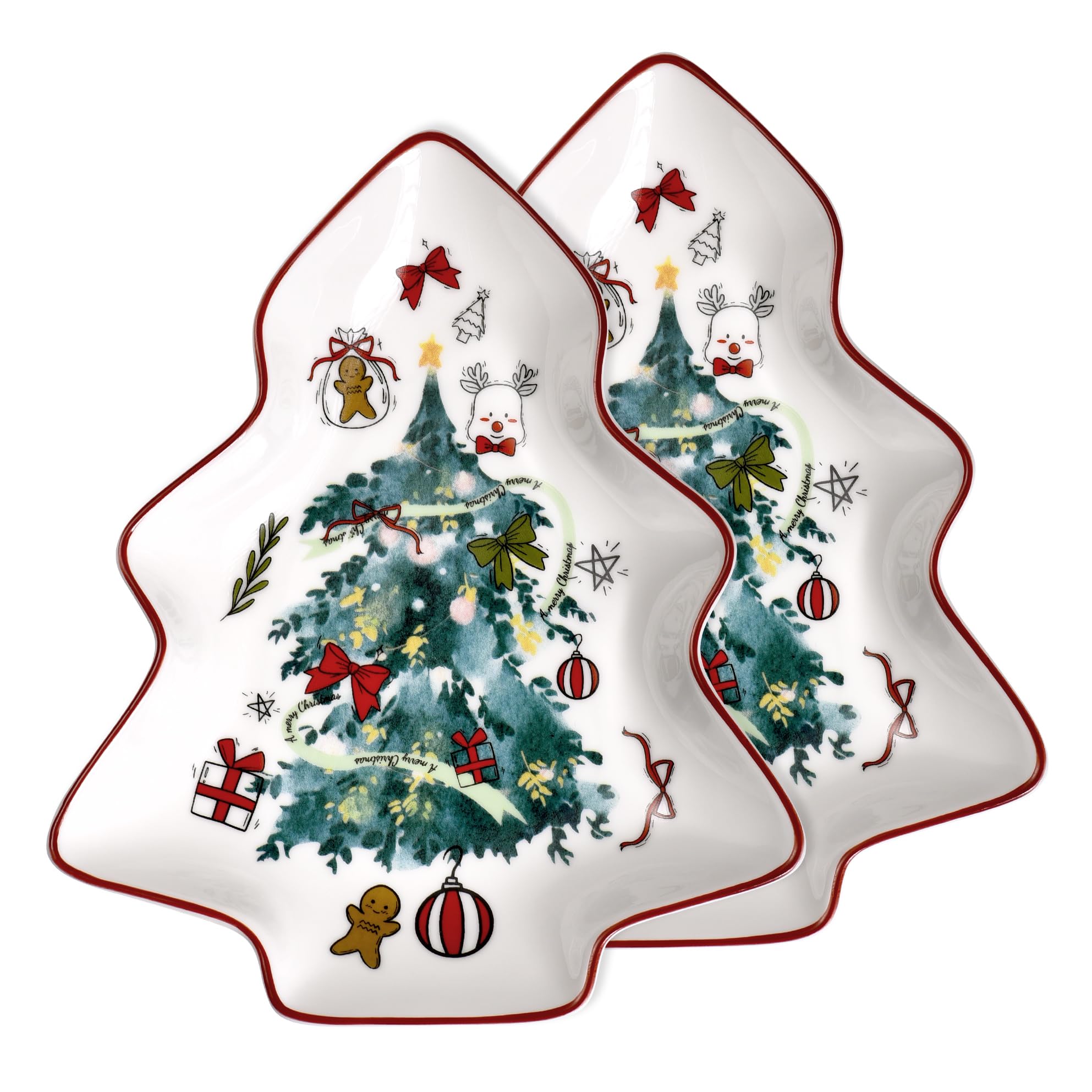 fMSDD plato árbol navidad cerámica 6 pulgadas para snacks festivos