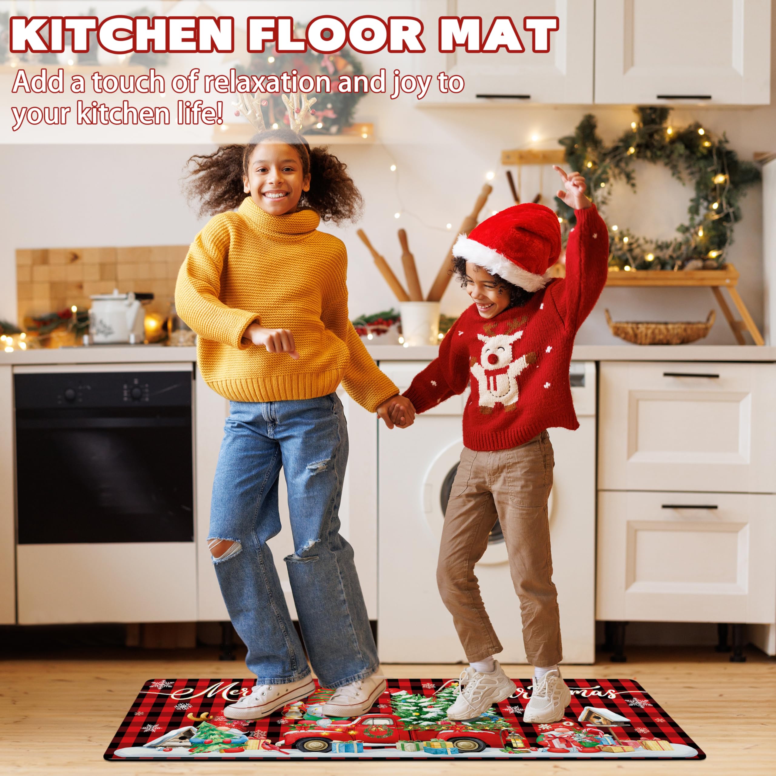 Estera FNLNDO para cocina, diseño navideño con duende, base antideslizante para mayor seguridad.