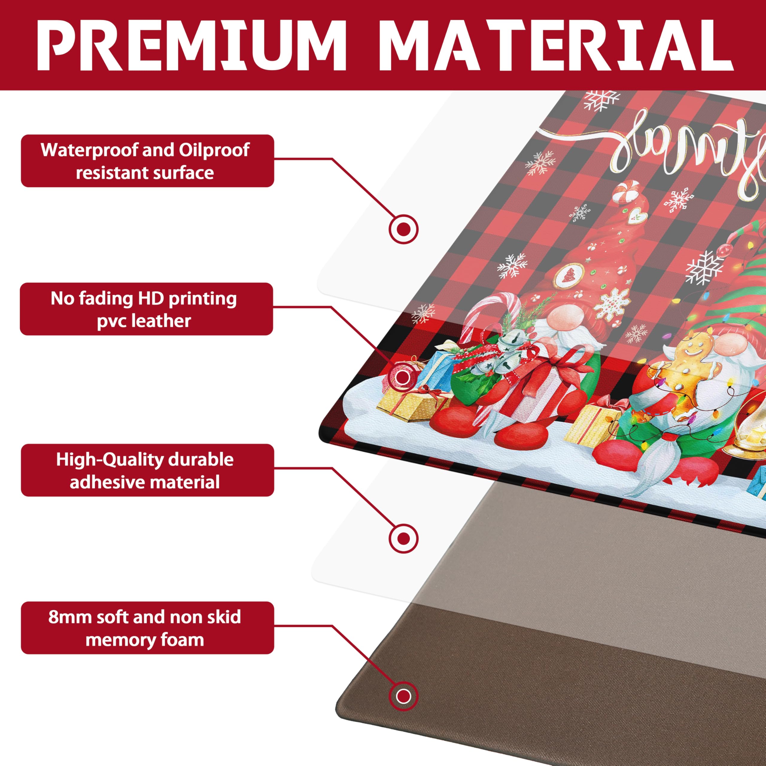 Alfombrilla FNLNDO antifatiga con motivos de cuadros rojos, reduce cansancio al estar de pie.