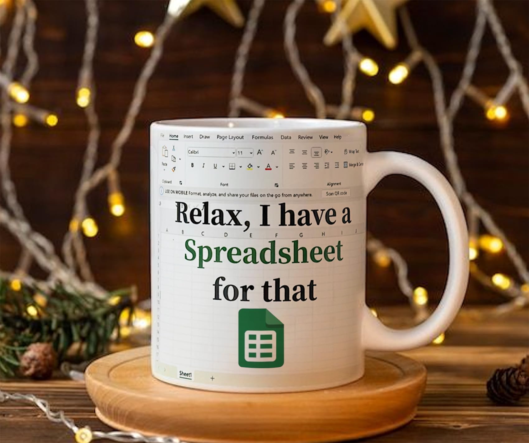 Taza FNWSJ Contador con patrón de hojas de cálculo