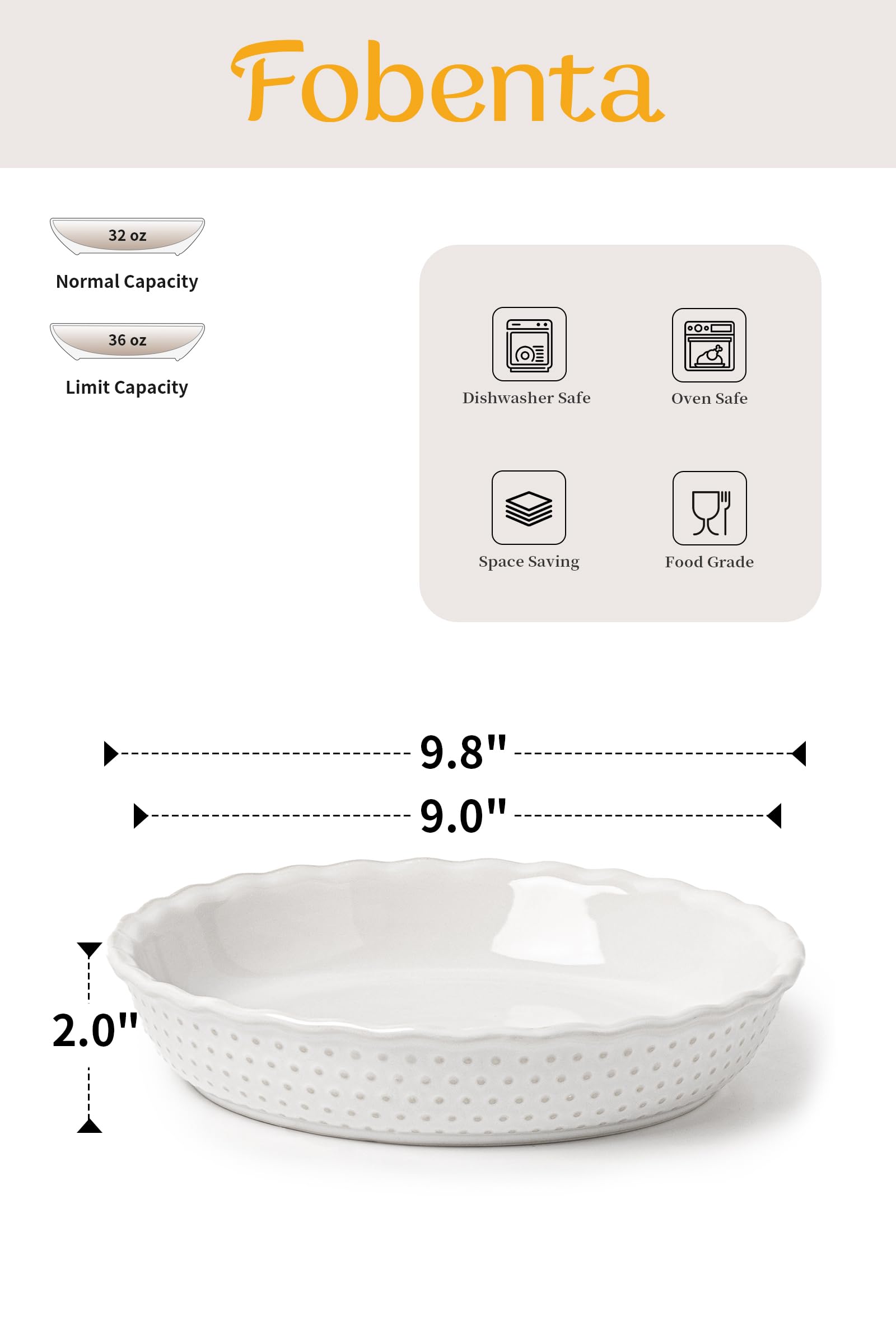 FOBENTA molde cerámico de tarta 9 pulgadas con relieve punteado, ideal para hornear.