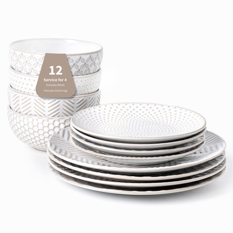 FOBENTA platos de 10 pulgadas con relieve, ideal para cenas elegantes en casa.