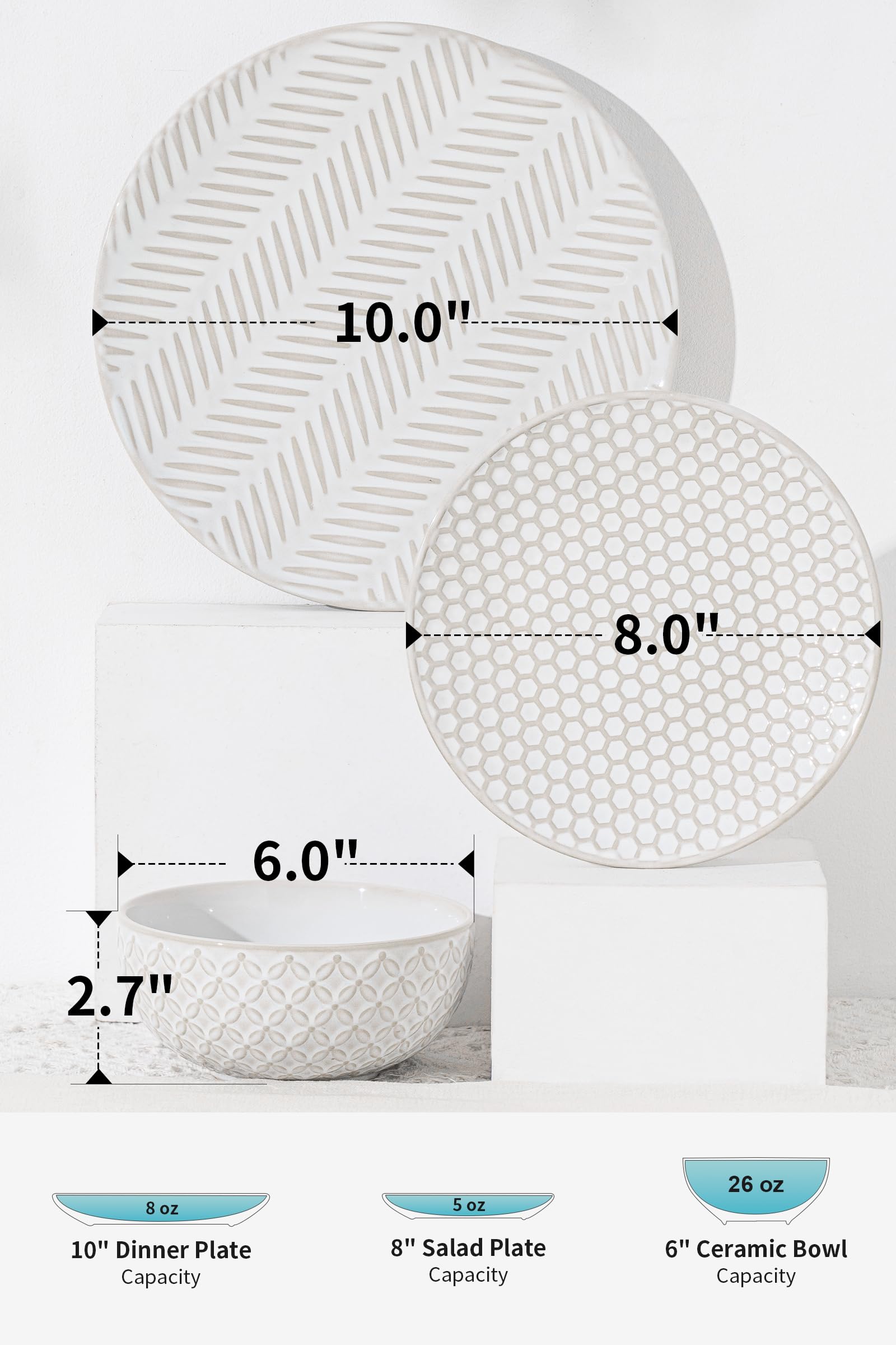 FOBENTA platos de ensalada de 8 pulgadas con relieve, prácticos para porciones frescas