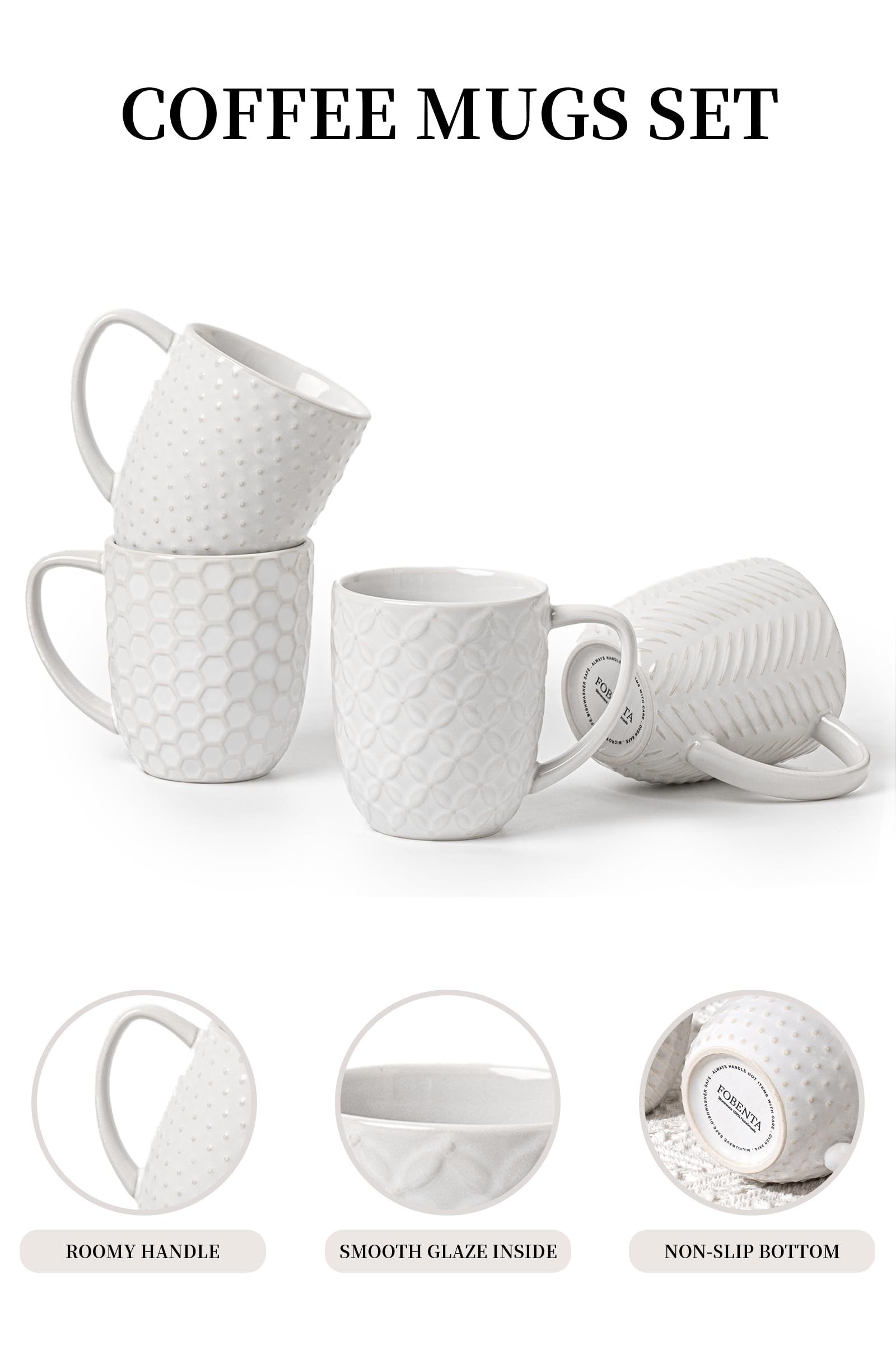 FOBENTA tazas con relieve floral, textura agradable para cada sorbo.