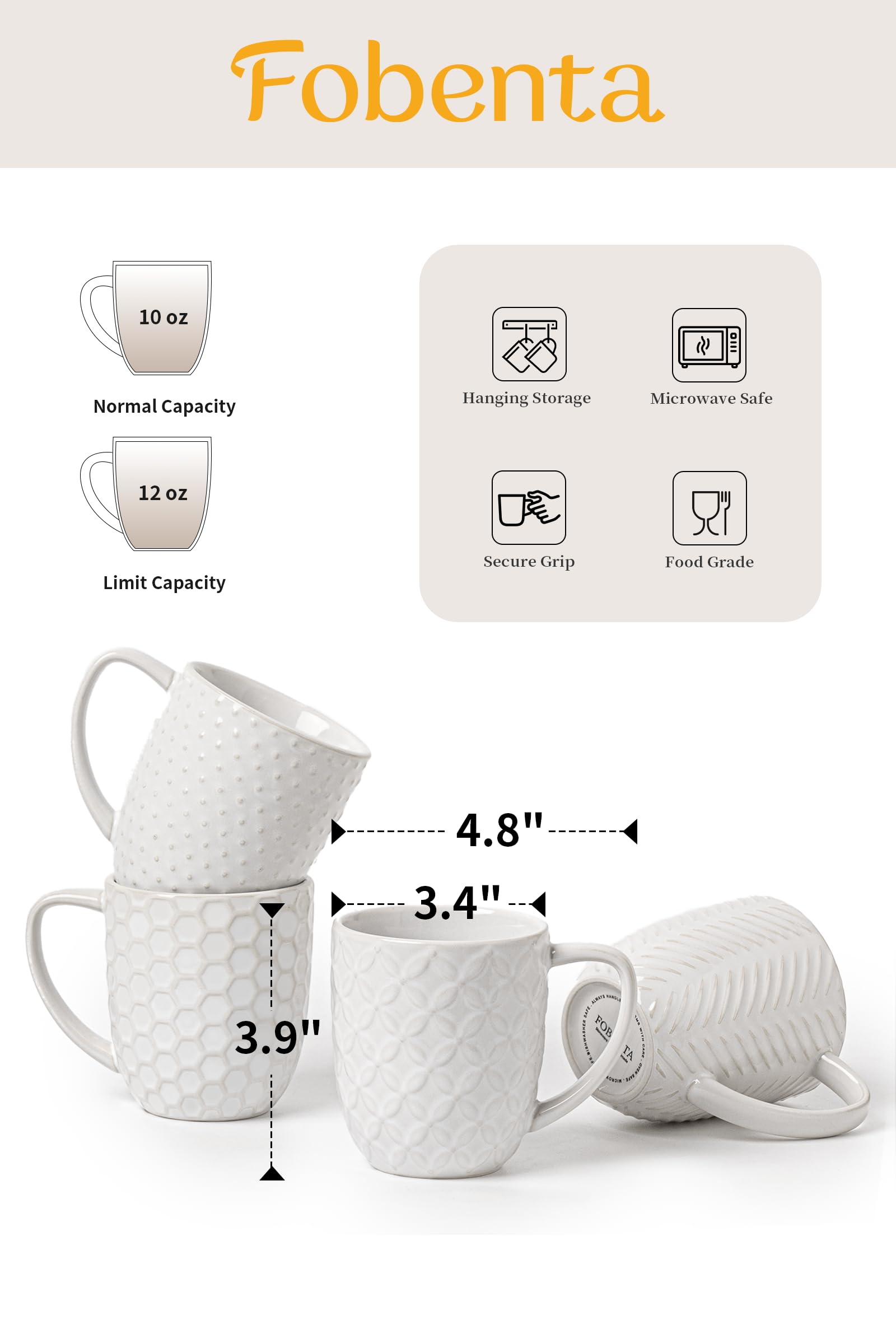 FOBENTA tazas con relieve a rayas, diseño versátil para café diario.