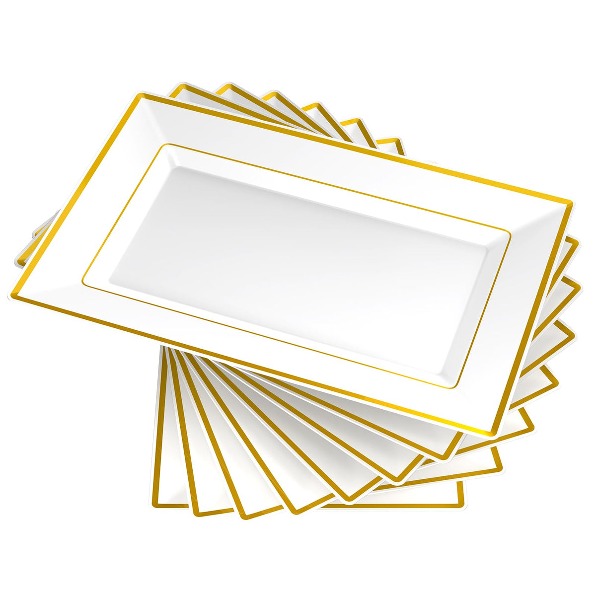 FOCUSLINE 8 bandejas blancas con borde dorado listas para servir aperitivos