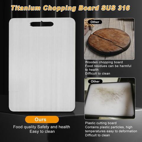 Tabla titanio 18x12, dos caras, ideal para frutas y verduras sin contaminación cruzada.