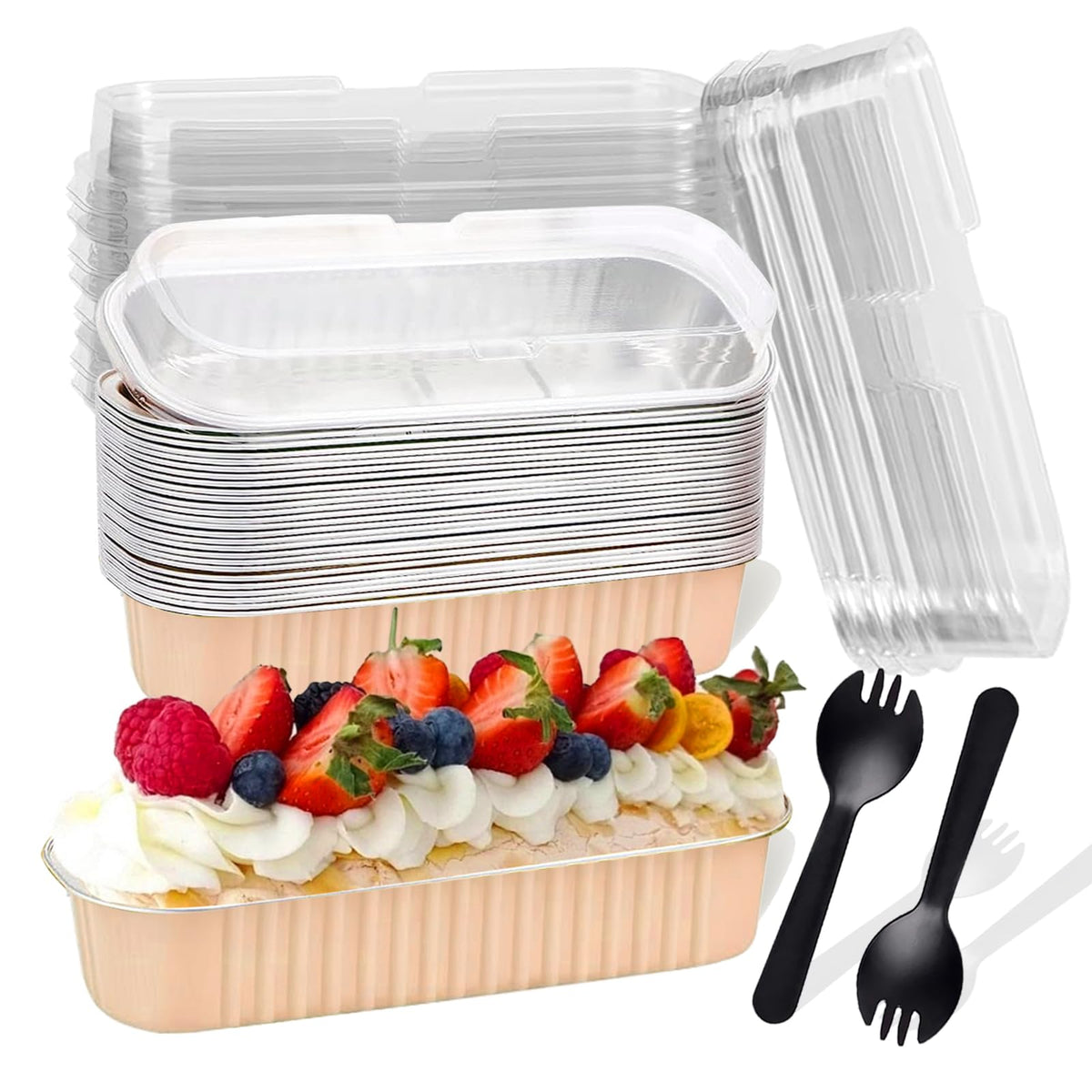 Fodofodo moldes rectangulares mini con tapas, porciones individuales perfectas para postres.