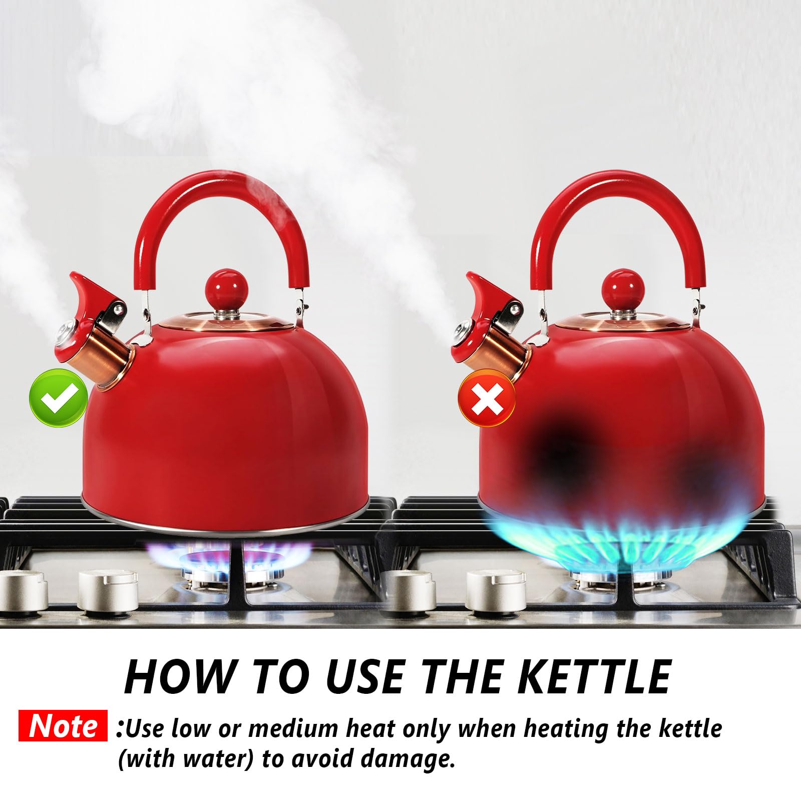 Foedo hervidor de té, base amplia para compatibilidad con diferentes cocinas.