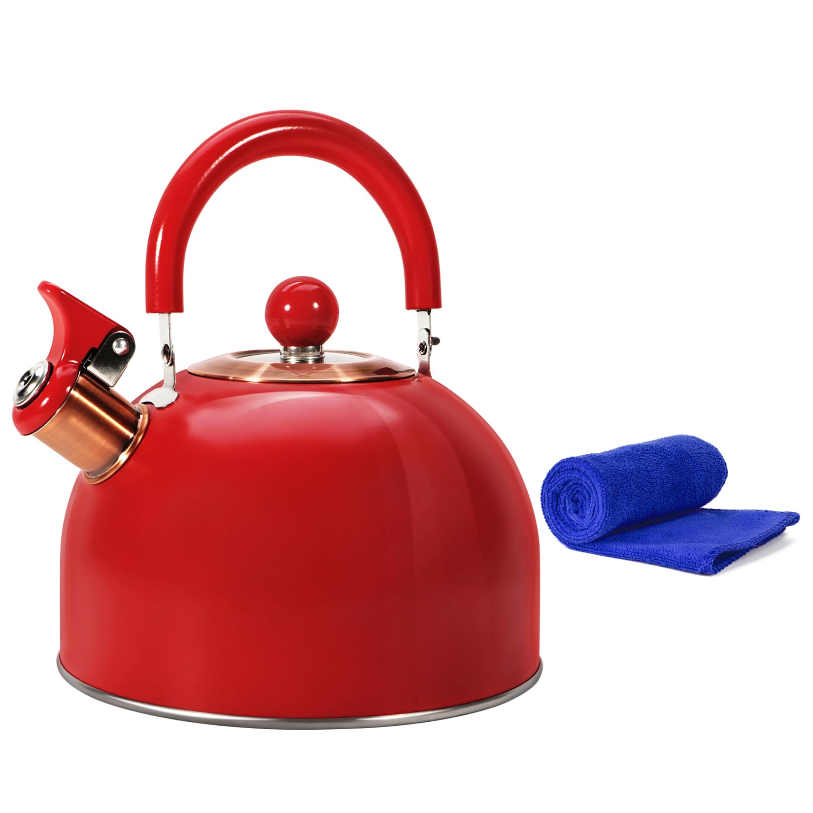 Foedo hervidor de té, vista general en rojo, ideal para hervir agua rápido.