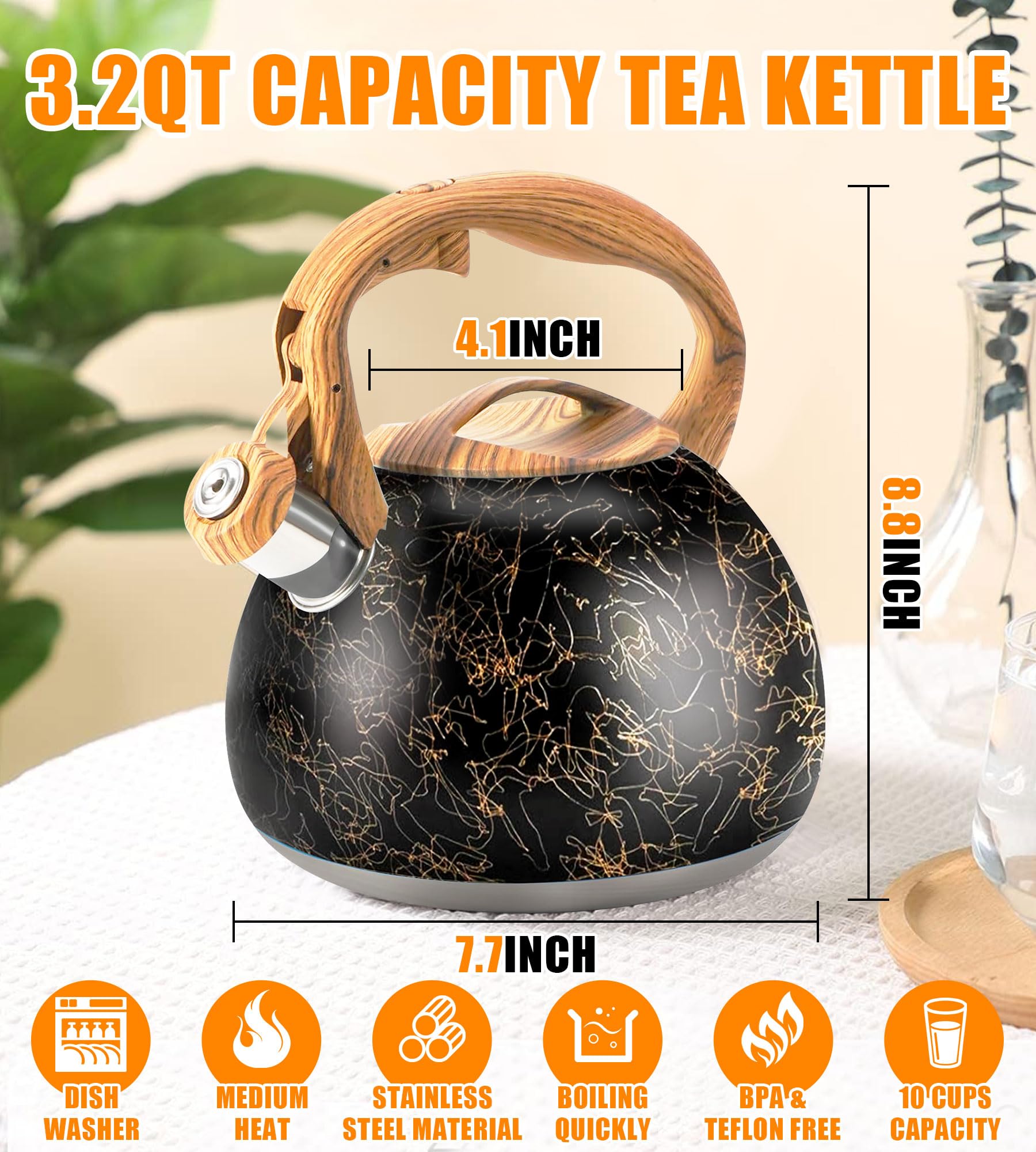 Foedo tetera 3.2 cuartos base inducción triple, calienta de forma rápida y uniforme.