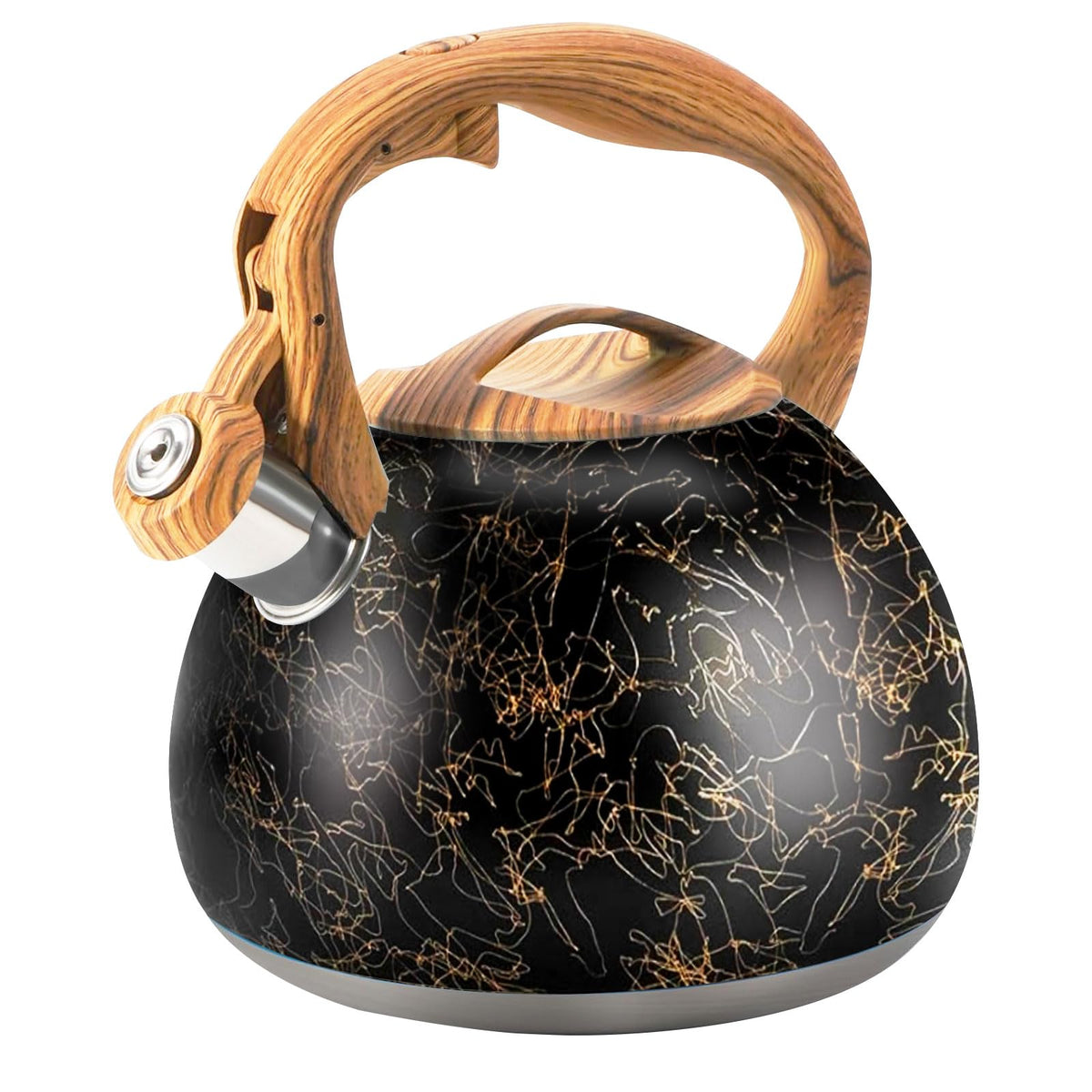 Foedo tetera 3.2 cuartos frontal mango madera, ideal para hervir agua con estilo.