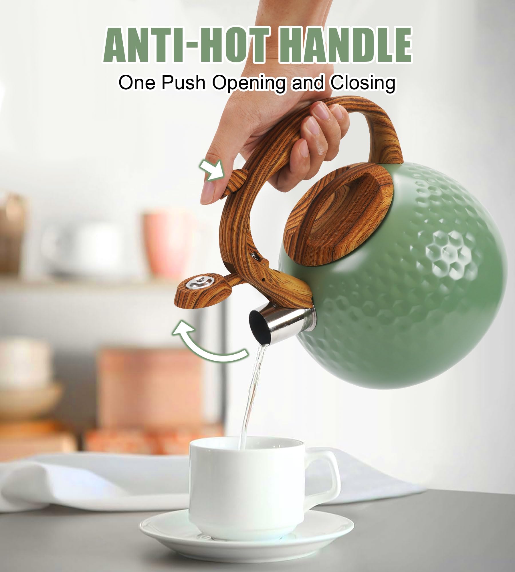 Foedo tetera base plana compatible con inducción para calentamiento rápido.