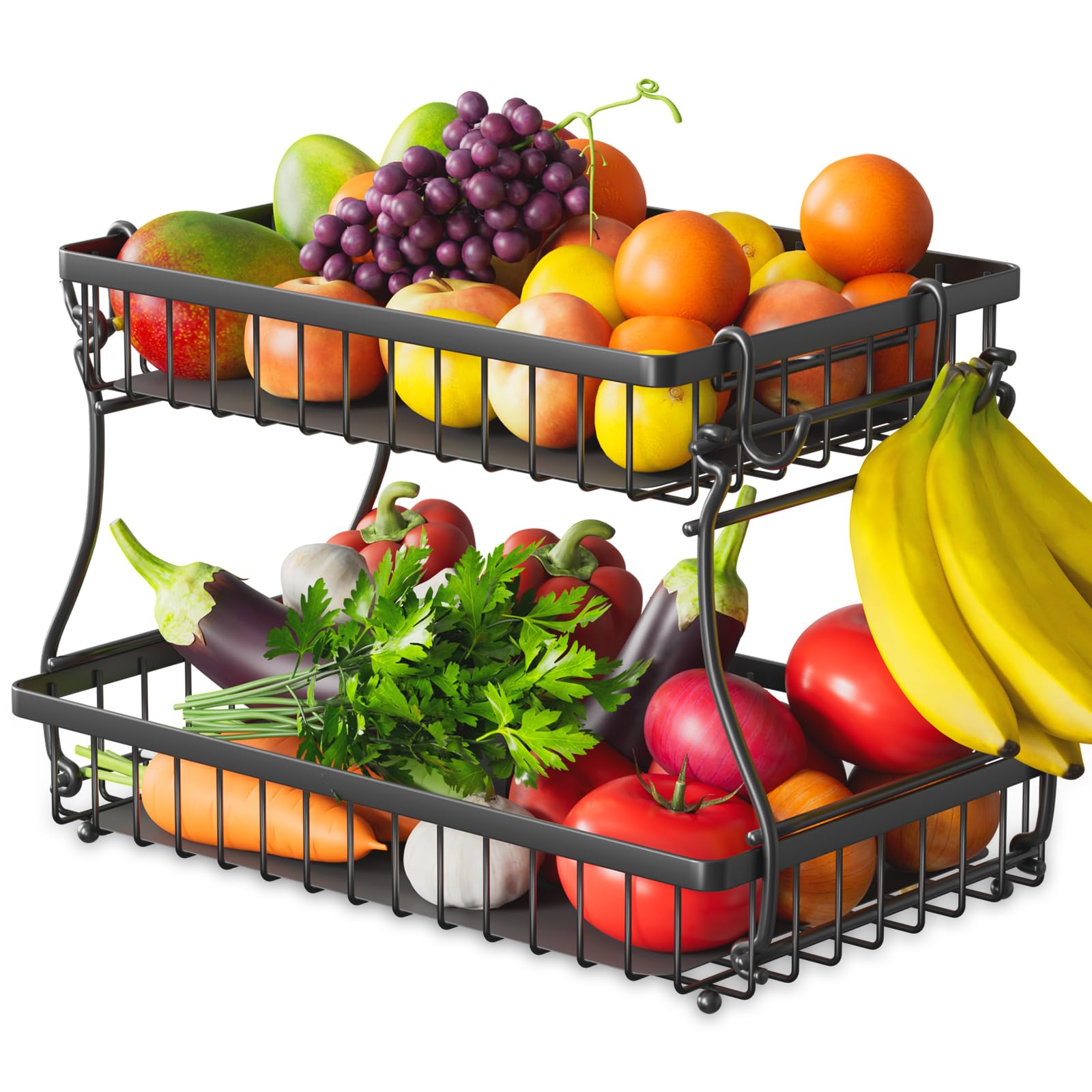 Foensc bandeja de frutas 2 niveles para encimera, organización eficiente de la cocina.