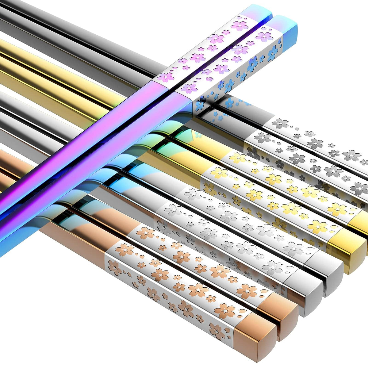 FOFAYU palillos metálicos multicolor 5 pares con diseño elegante para uso diario